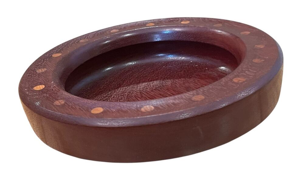 Round Bowl Handcrafted 6.75” Wide Inlaid Detailing Brazilian By H Fisher